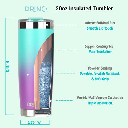 DRINCO® 20oz Insulated Tumbler Spill Proof Lid 2 Straws(Ombre Teal).