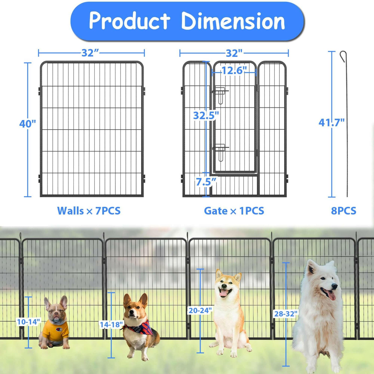 Dog Pens Outdoor 32&quot; Height Foldable 16 Panels