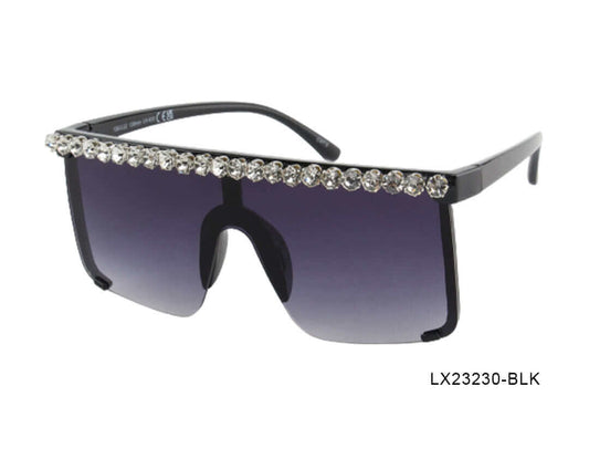 Black Shield with Rhinestones Woman Sunglasses-LX23230