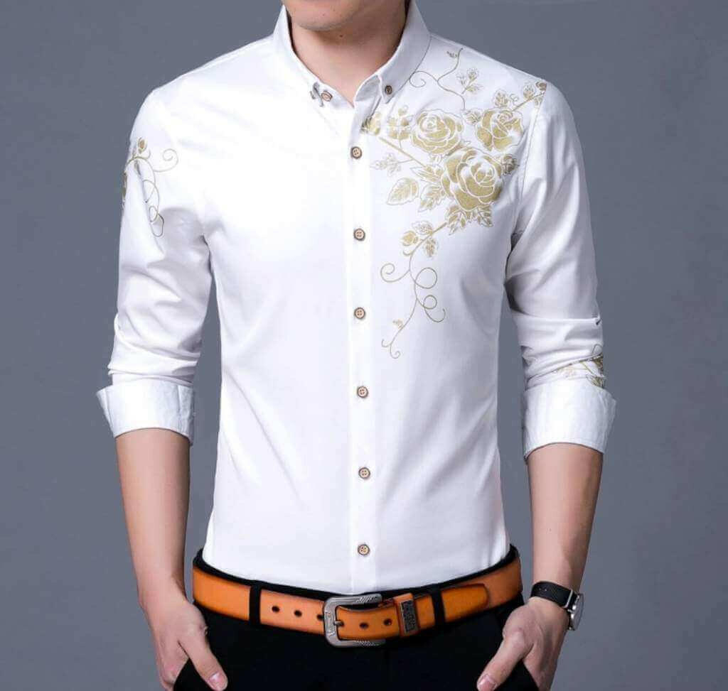 Mens Slim Fit Long Sleeve Floral Shirt.