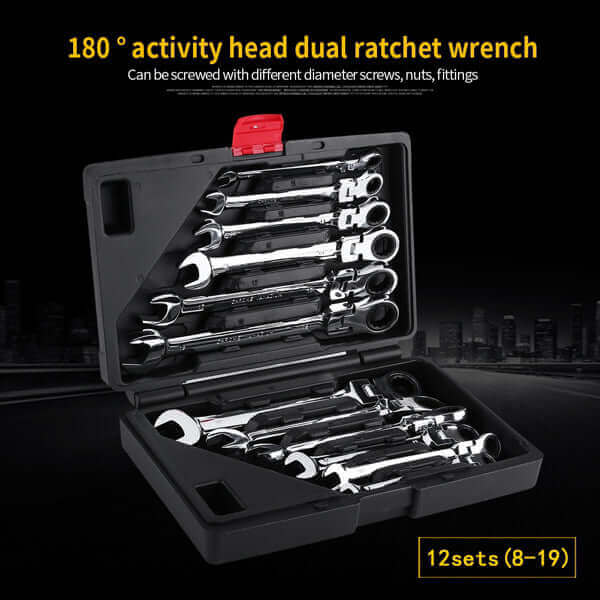 Pro Spanner Wrench Ratchet Polished Set Kit Metric 8 -19mm Car Tools