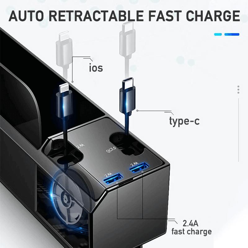 Car Seat Side Organizer with Charger Cable Car Seat Gap Storage Box.