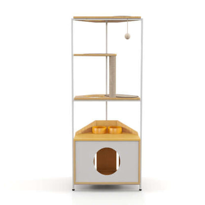 Cat Condo with Feeding Station and Climbing Platforms,