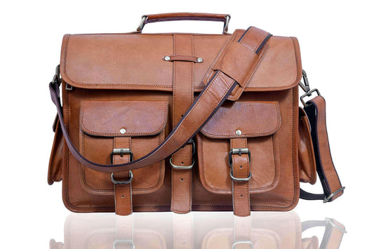 Real Leather Messenger Bag for Men and Women Vintage Laptop Briefcase.