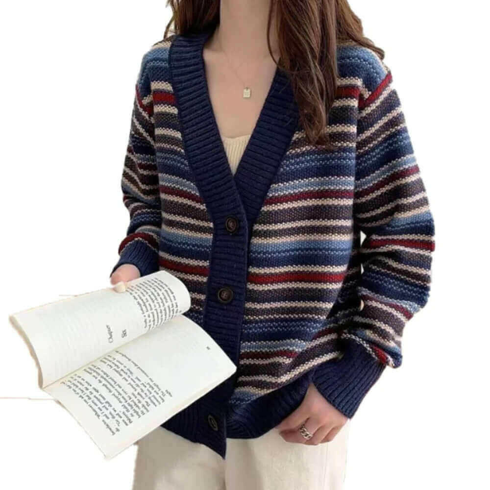 Womens Button Down Striped Cardigan.