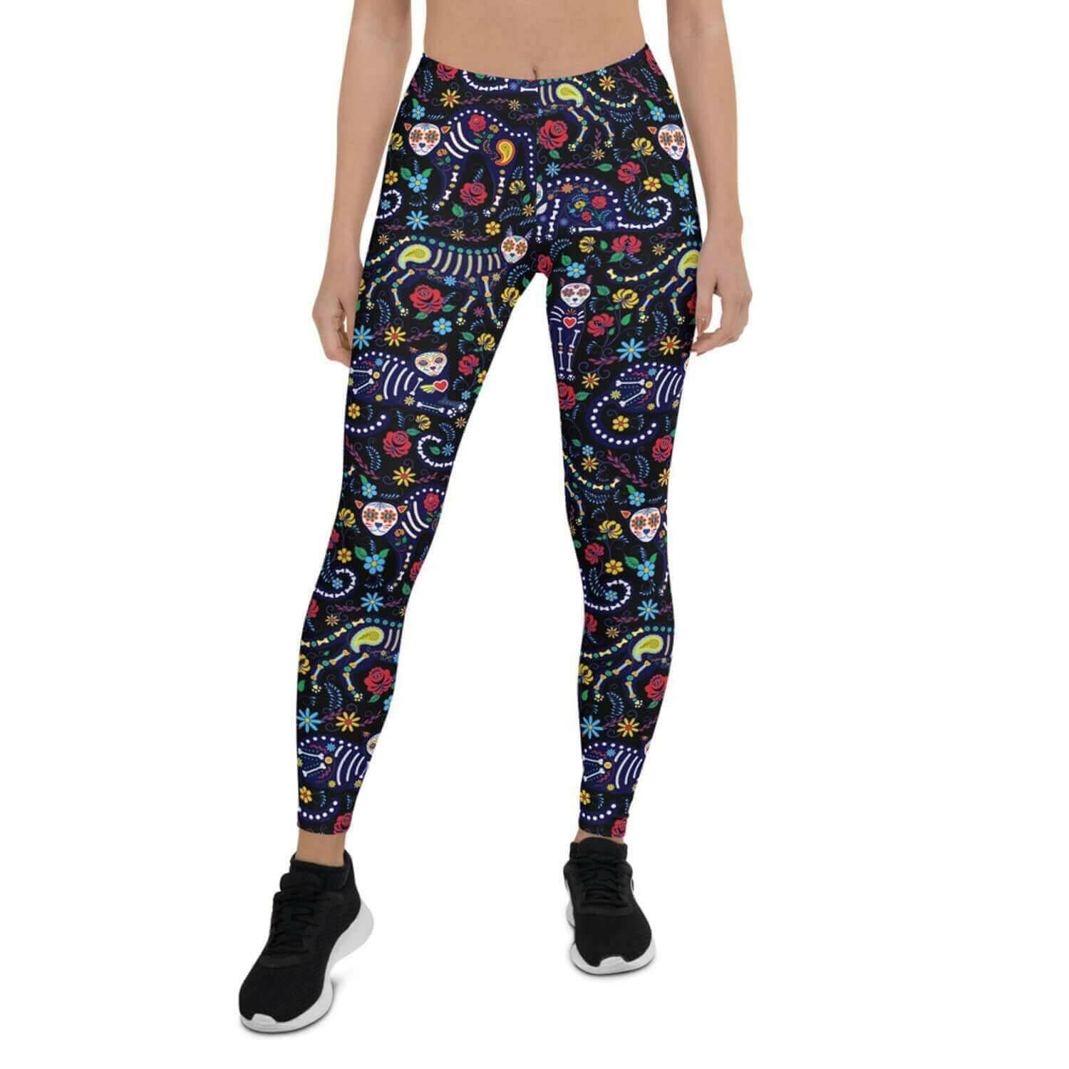 Womens Sugar Skull Cat Leggings.