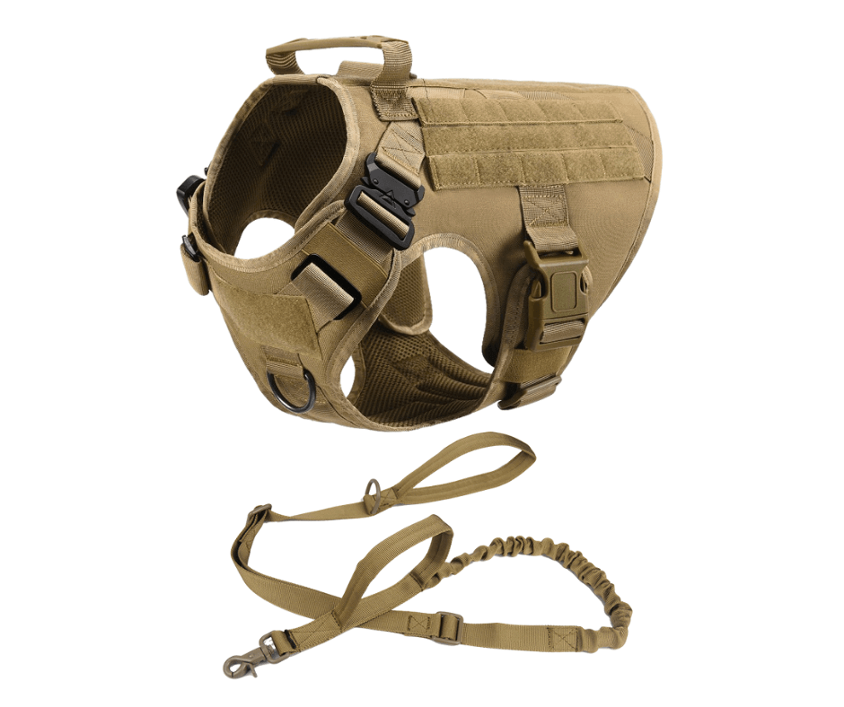 Military Dog Tactical Harness and Leash Set (Brown).