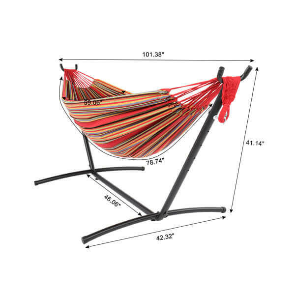 Black Steel Pipe Hammock Frame with Polyester Cotton Hammock Set.