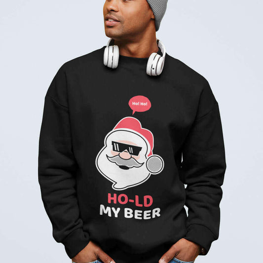 Mens Ho Ho Ho Santa Beer Crewneck Sweatshirt.