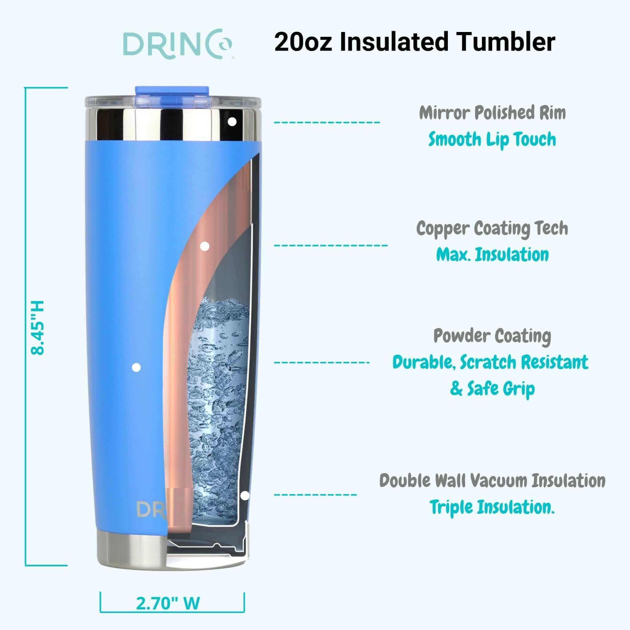 DRINCO® 20oz Insulated Tumbler w/Spill Proof Lid 2 Straws(Royal Blue)