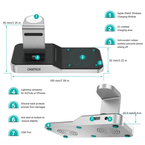 Apple Watch Charger Stand MFi Certified 4 in 1 Wireless Charging.