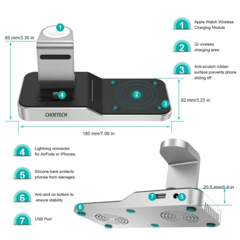 Apple Watch Charger Stand MFi Certified 4 in 1 Wireless Charging.