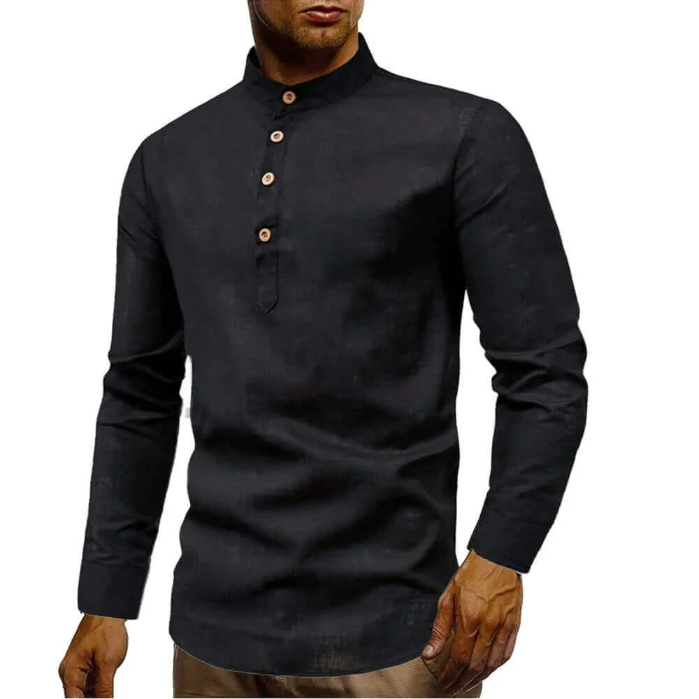 Mens Stand Collar Linen Shirt.