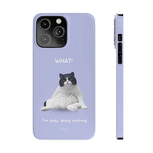 Funny Cat-Themed Slim Case for iPhone 14 - Purple.