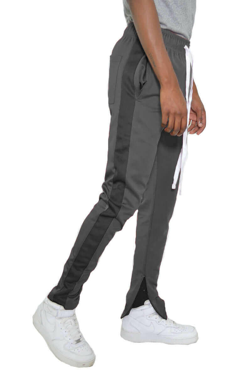 SLIM FIT TRACK PANTS- GREY/BLACK.