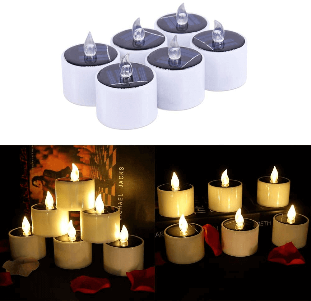 6PCS Waterproof Smokeless Solar Candles Lights Flame Light.