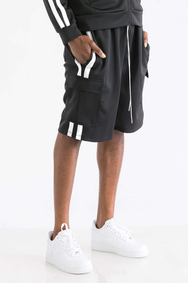 TWO STRIPE CARGO POCKET TRACK SHORTS SP300