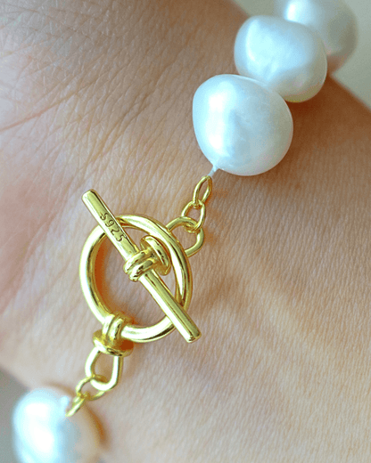 Baroque Genuine Freshwater Pearls &amp; 925 Sterling Silver Bracelet