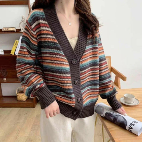 Womens Button Down Striped Cardigan.