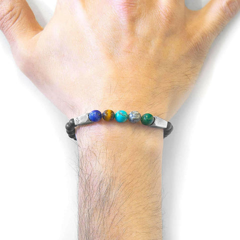 Multicoloured Multi-Gem Hukou Silver and Stone Bracelet.