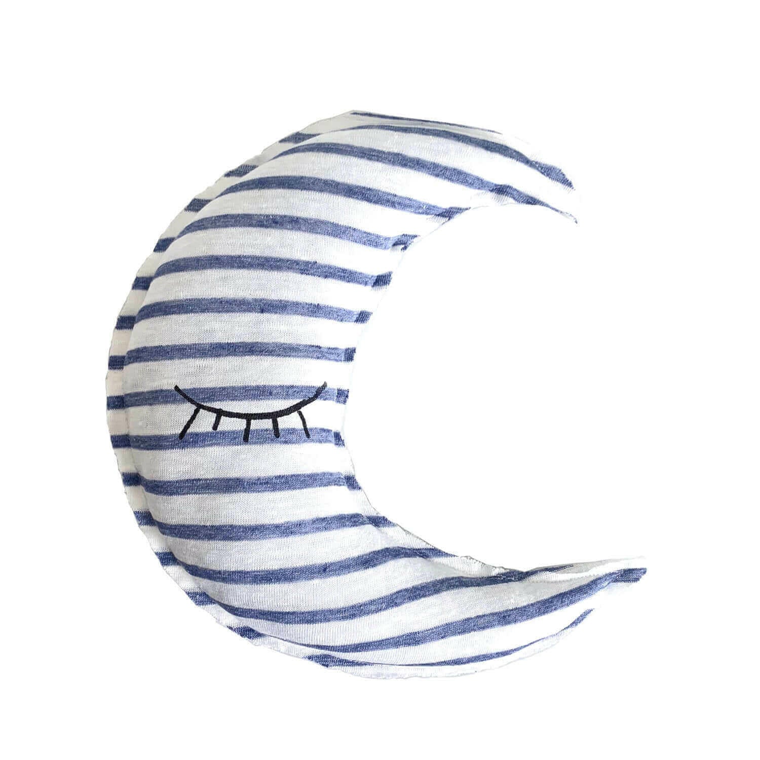 Moon shaped striped pillow - Sleeping eyes print.