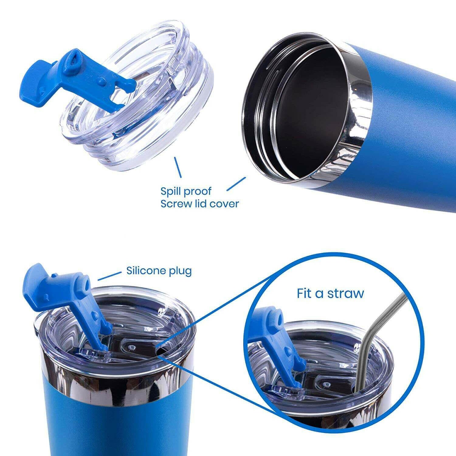 DRINCO® 20oz Insulated Tumbler w/Spill Proof Lid 2 Straws(Royal Blue)
