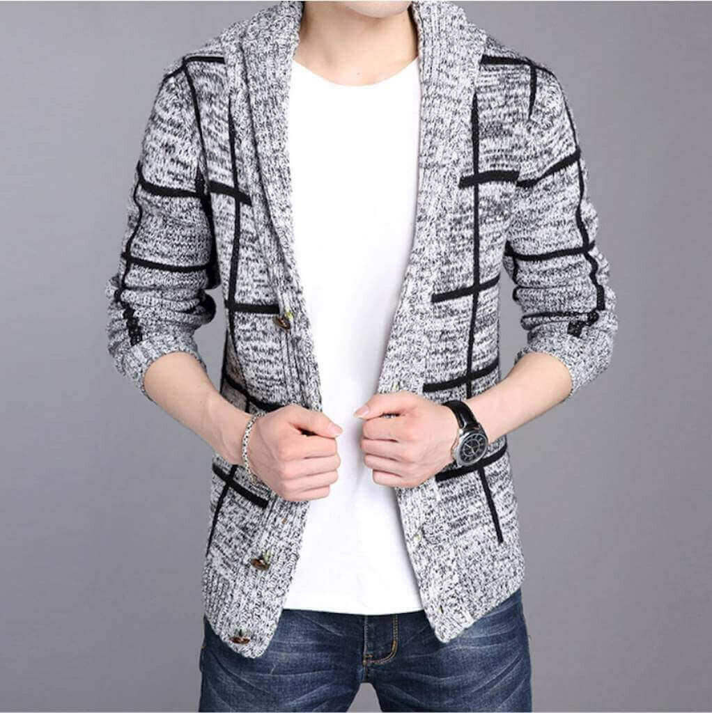 Mens Shawl Collar Gray Cardigan.