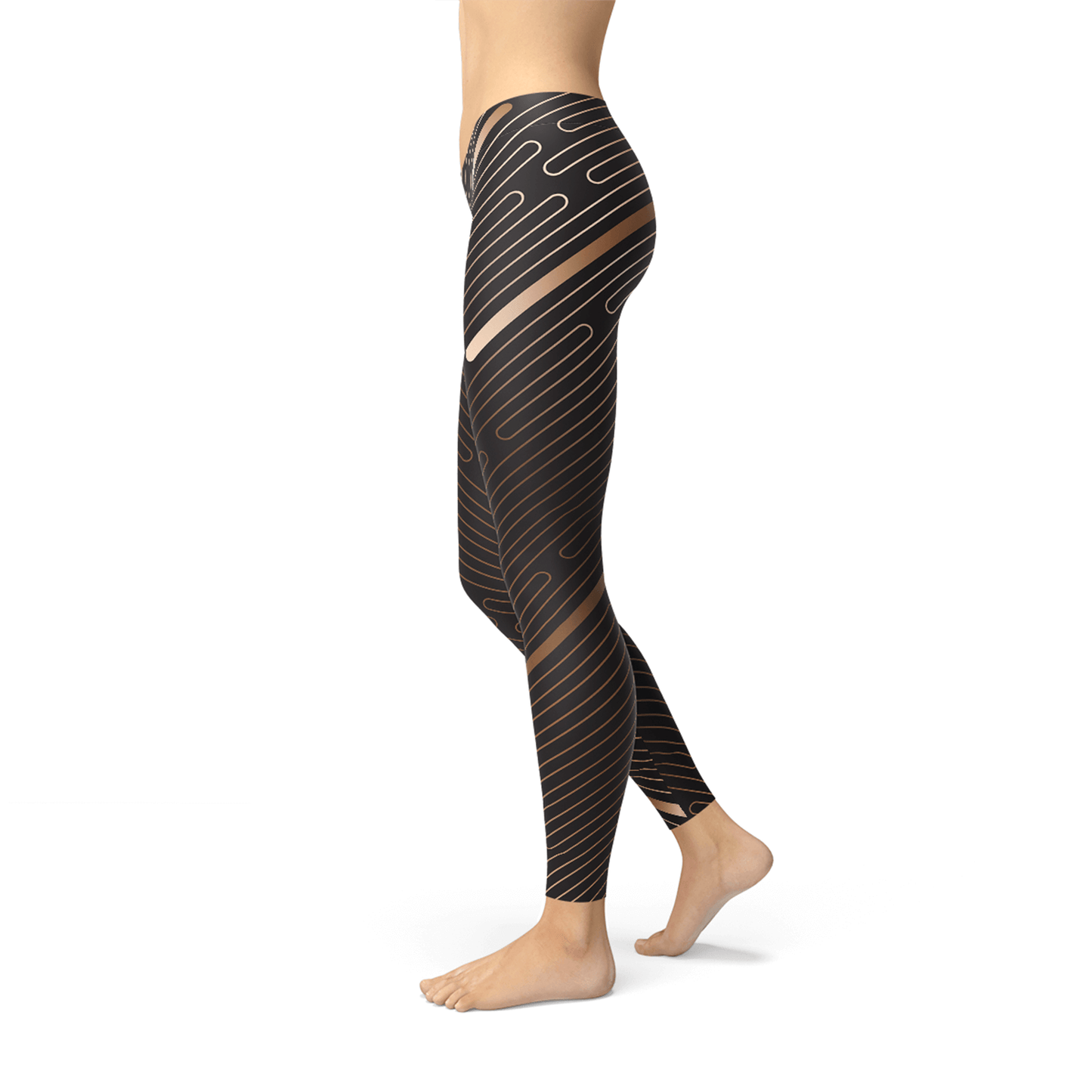 Womens Striped Lines Sports Brown Leggings.