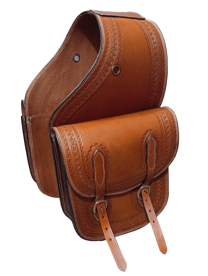 Genuine Leather Western Trail Tooling Carving Horse Saddle Bag