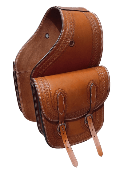 Genuine Leather Western Trail Tooling Carving Horse Saddle Bag