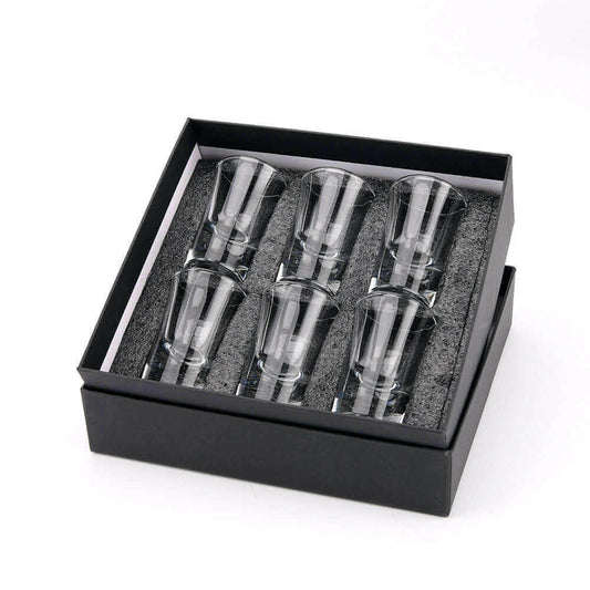 6 Shot Glasses in Black Presentation Gift Box, Gifts for Women and Men.