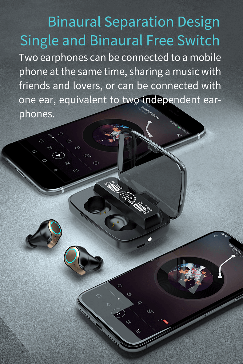 Large Capacity Wireless Earbuds Sports Bluetooth TWS Headset.