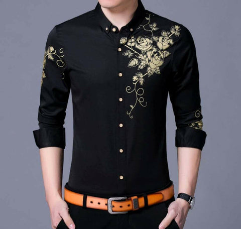 Mens Slim Fit Long Sleeve Floral Shirt.