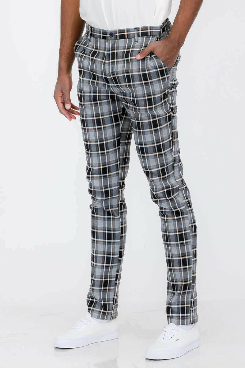 Plaid Slim Fit Trouser Pants.