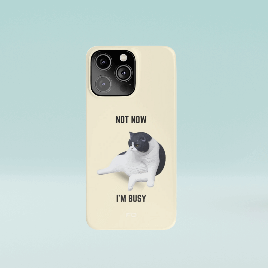 Funny Bored Cat Theme Slim Case for iPhone 14 Series.