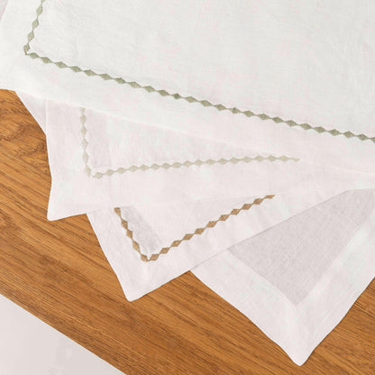 Embroidered hemp placemat, white.