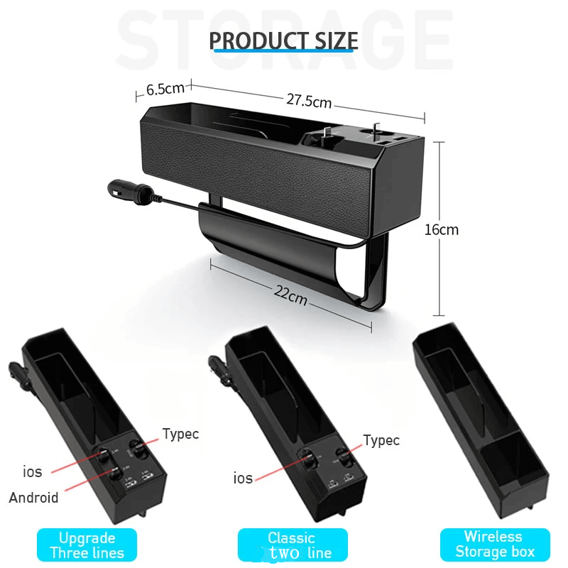 Car Seat Side Organizer with Charger Cable Car Seat Gap Storage Box.