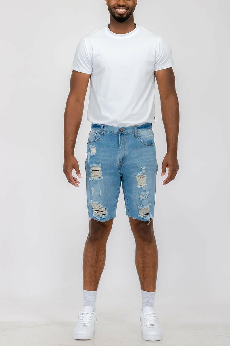 Mens Distressed Denim Shorts.