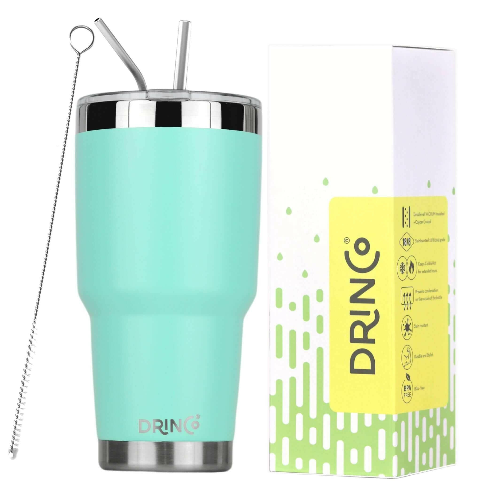 DRINCO® 30oz Insulated Tumbler Spill Proof Lid w/2 Straws (Teal).