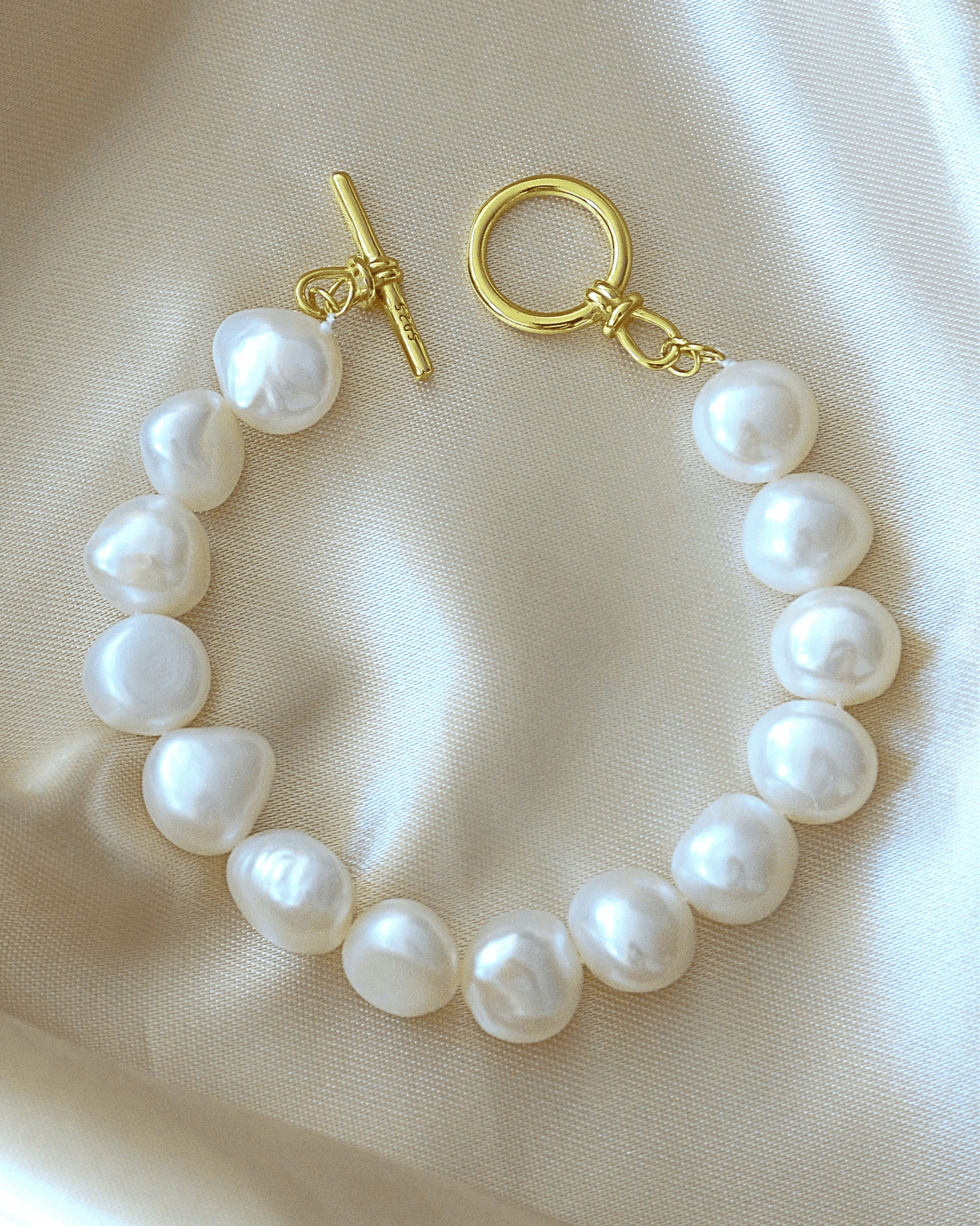 Baroque Genuine Freshwater Pearls &amp; 925 Sterling Silver Bracelet
