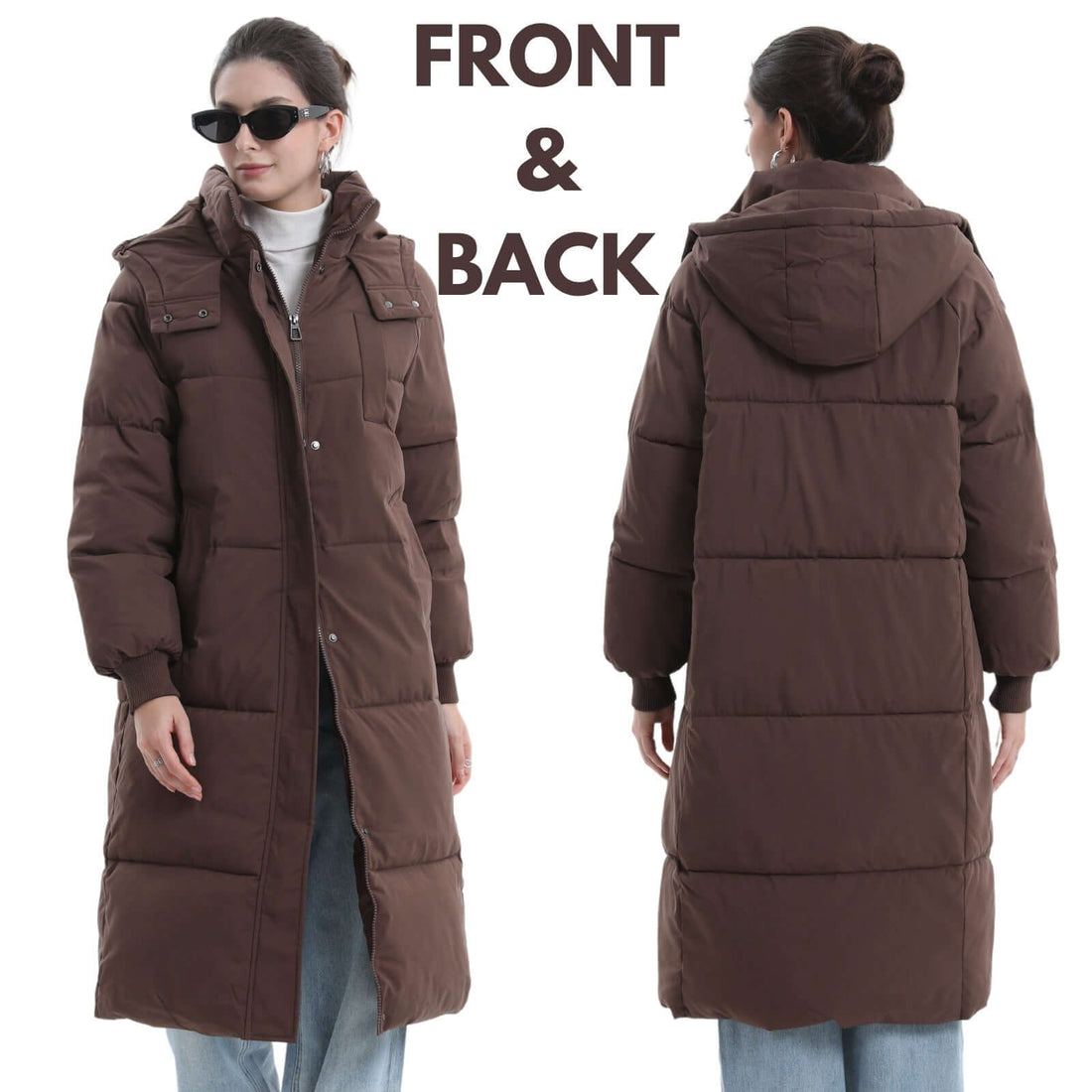 PUFFIT Women’s Long Hooded Puffer Coat, Water-Repellent Winter Jacket