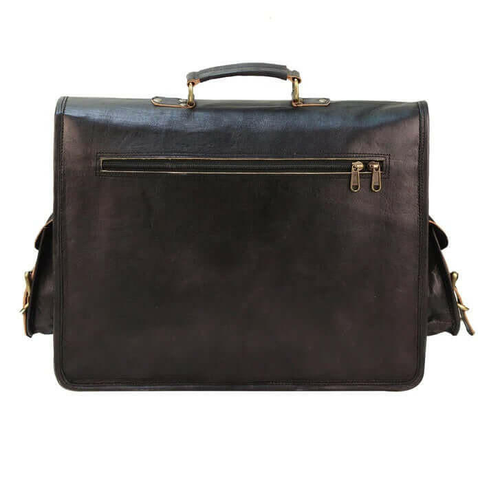 Black Leather Laptop Briefcase Large Satchel Shoulder Messenger Bag.