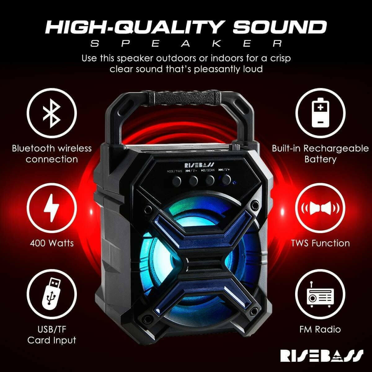 RISEBASS Portable Wireless Bluetooth Speaker.