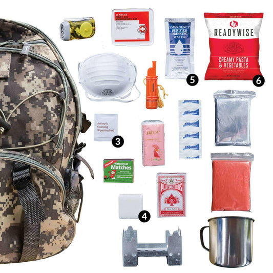 Camouflage 64 Piece Survival Backpack.