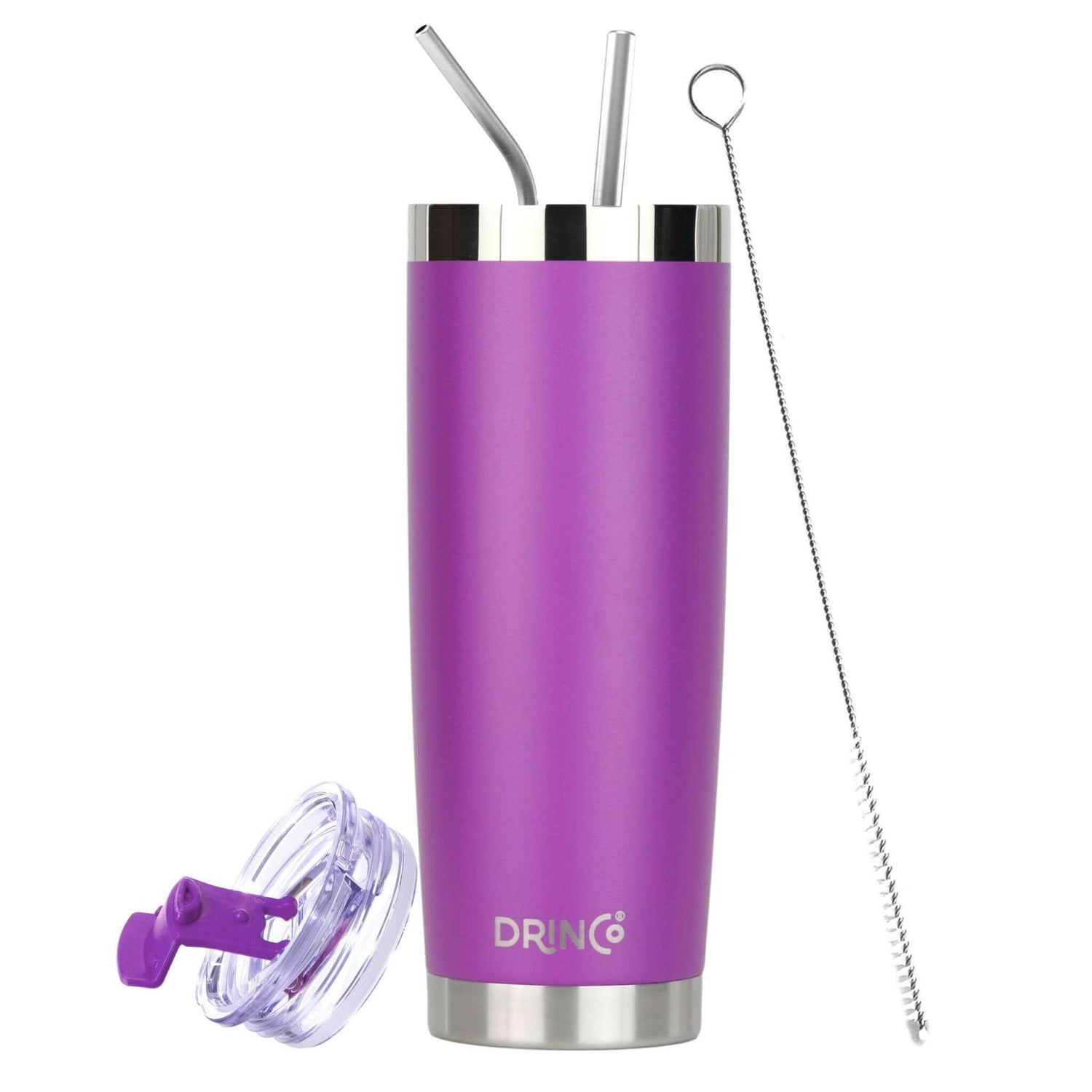 DRINCO® 20oz Insulated Tumbler w/Spill Proof Lid, 2 Straws(Purple)
