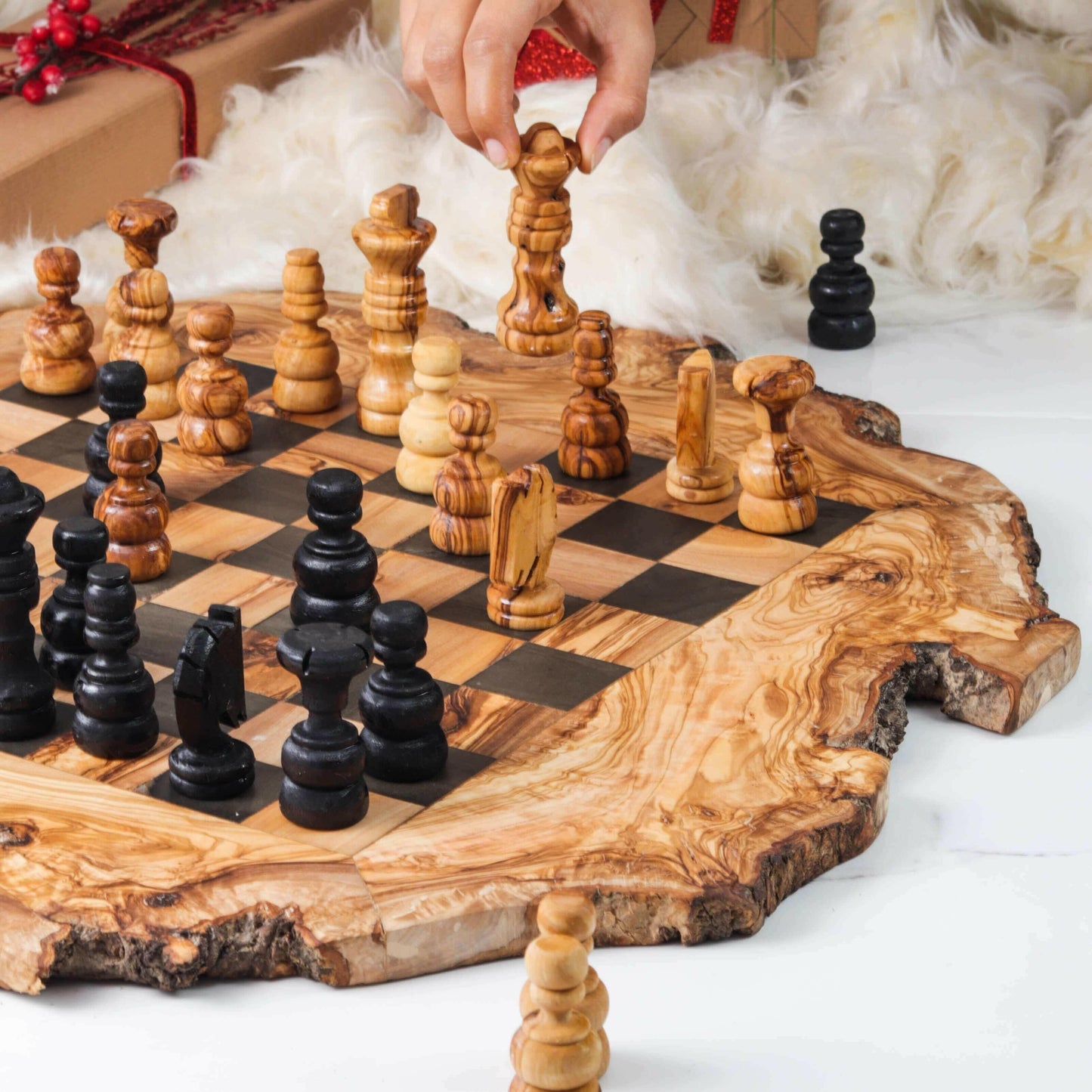 Handcrafted Olive Wood Chess Set with Natural.