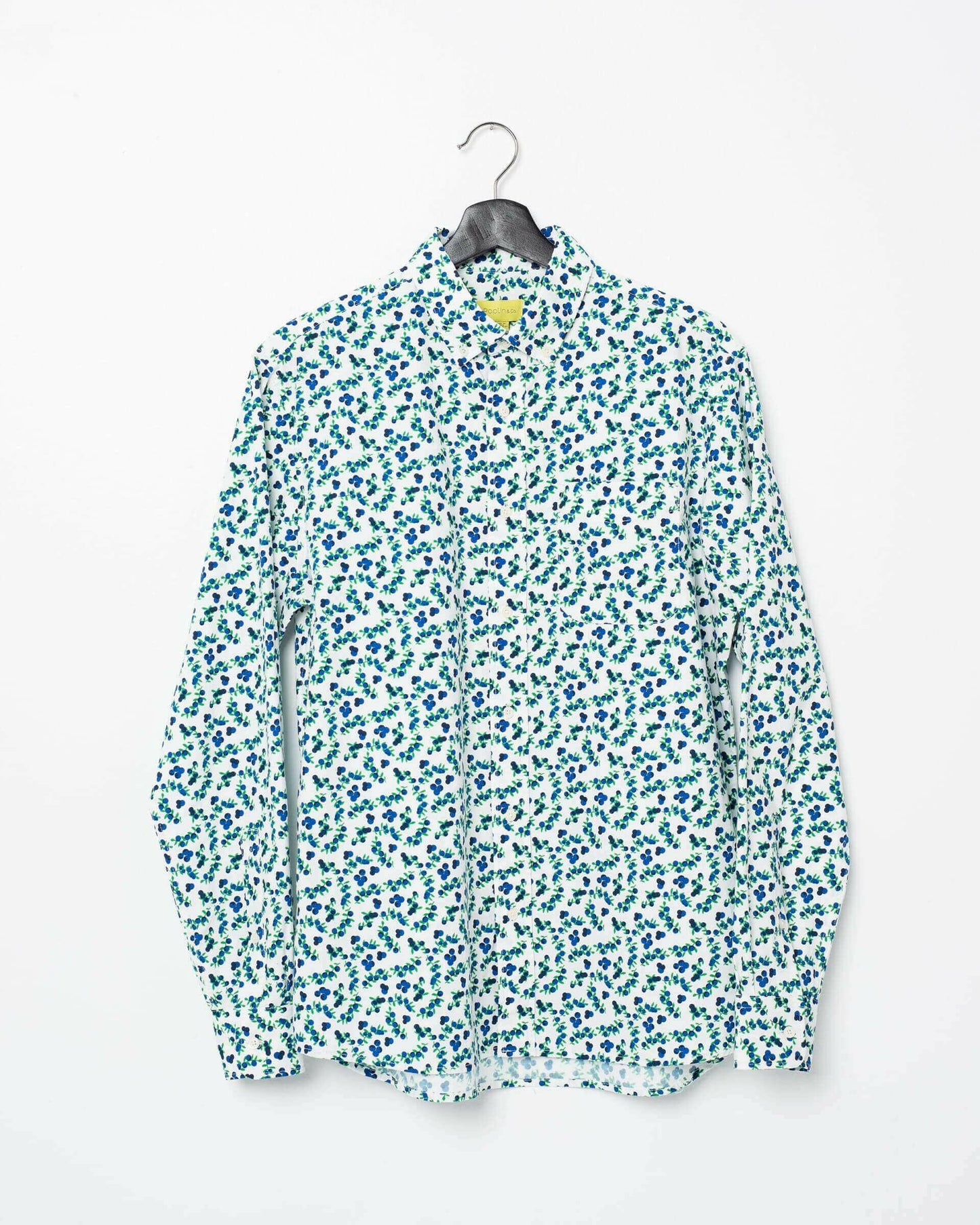 Blueberry Printed Casual Button-Down Long Sleeve Shirt.