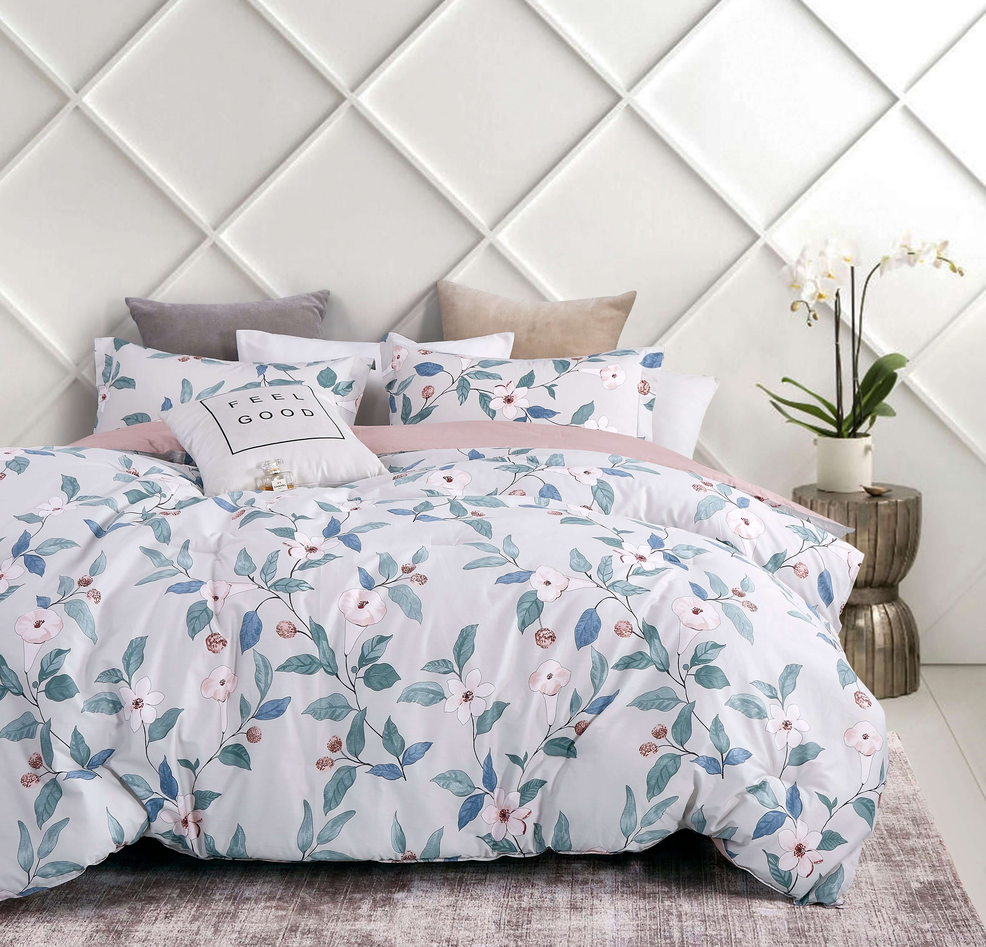 Tess Red/Grey Floral 100% Cotton Reversible Comforter Set