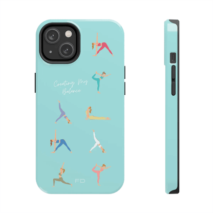 Yoga Poses Blue Tough Case for iPhone with Wireless Charging.