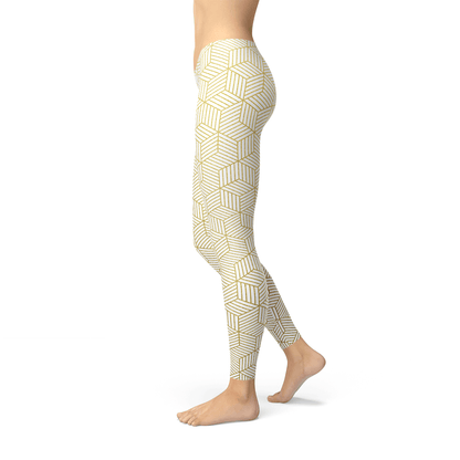 Womens White Leggings w/ Geometric Cubes